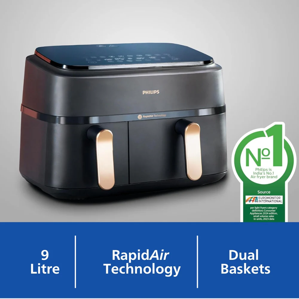 Philips 9L Dual Basket Airfryer with Rapid Air technology - NA352/00 - Image 3