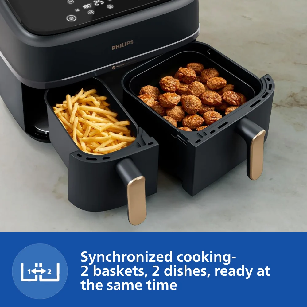 Philips 9L Dual Basket Airfryer with Rapid Air technology - NA352/00 - Image 4