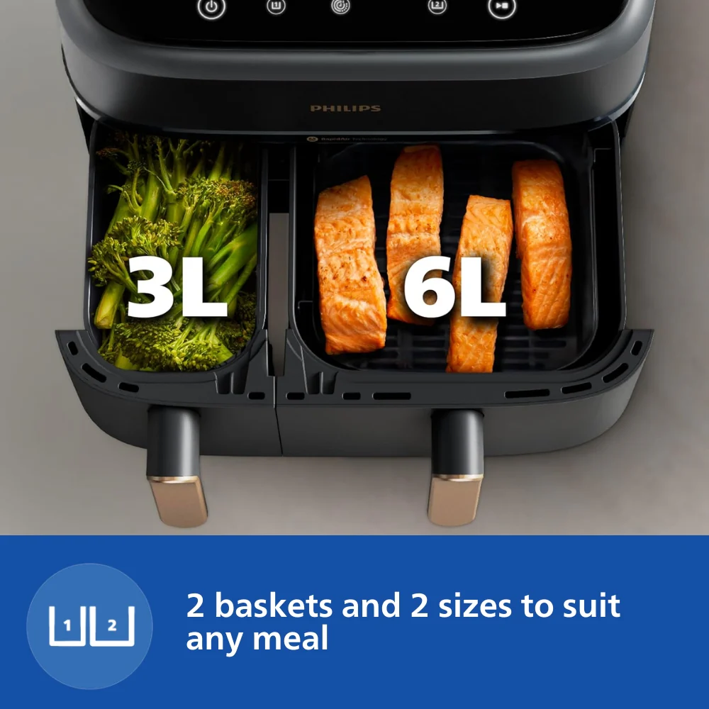 Philips 9L Dual Basket Airfryer with Rapid Air technology - NA352/00 - Image 6