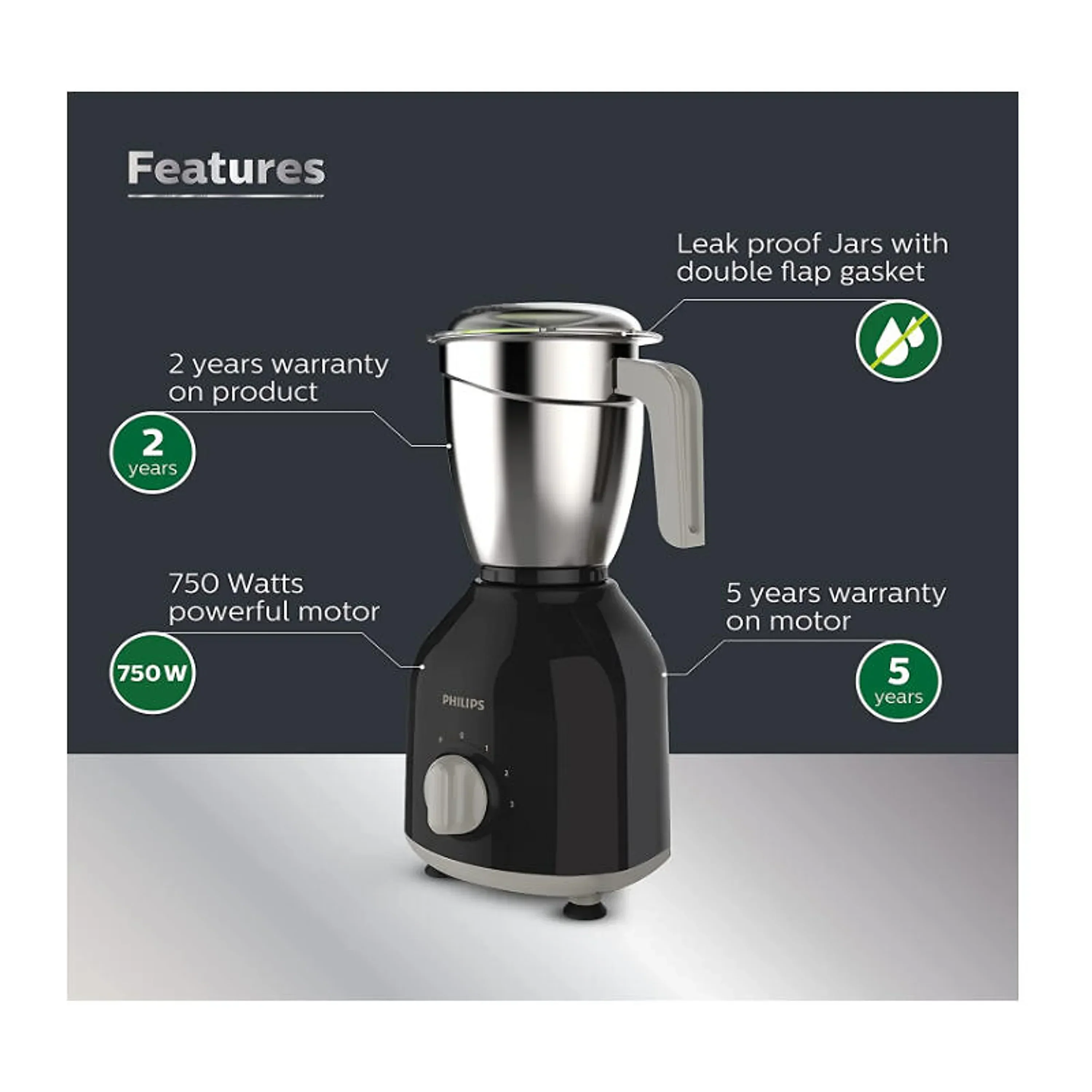 Philips 750 W Turbo Motor Mixer Grinder with 4 Jars - HL7759/00 - EMP - Image 2