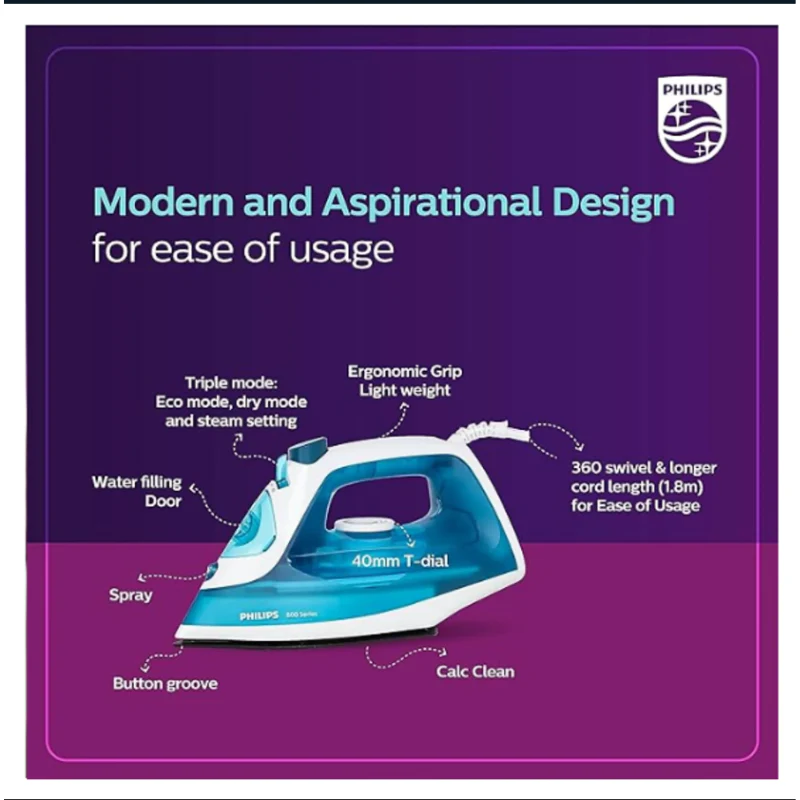 Philips Steam Iron with Black non-stick soleplate and Steam Rate of up to 15 g/min - DST0820/20 - Image 3