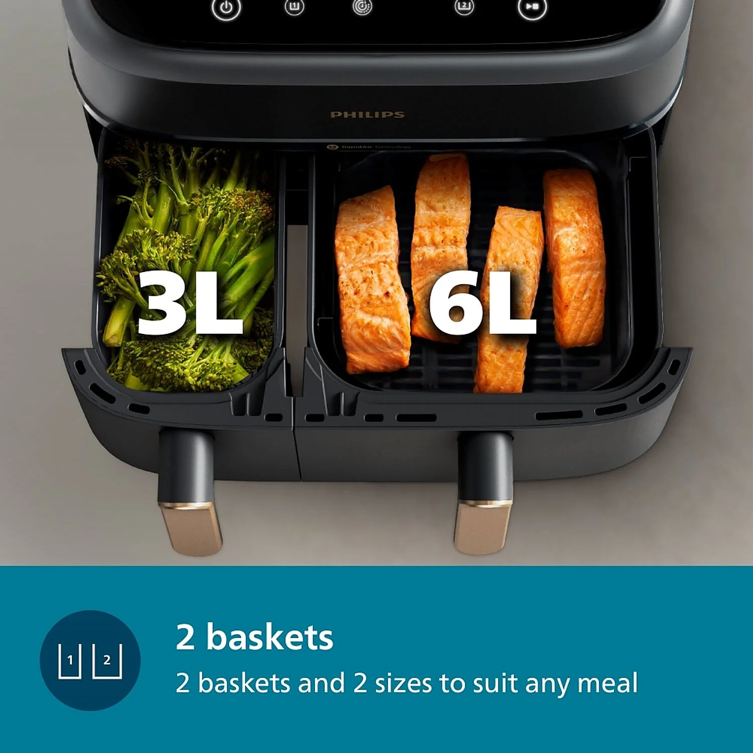 Refurbished Philips 9L Airfryer with Dual Baskets for Full Tray Cooking & 8 Preset Menus - NA352/00 - Image 3