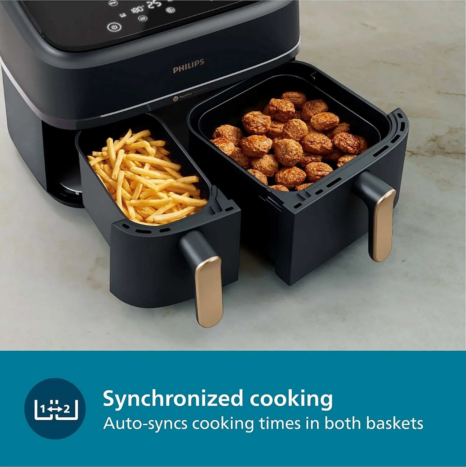 Refurbished Philips 9L Airfryer with Dual Baskets for Full Tray Cooking & 8 Preset Menus - NA352/00 - Image 5